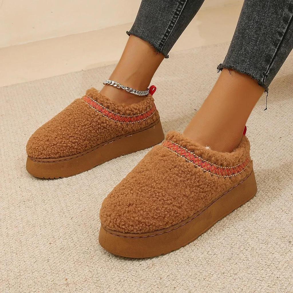 Warm Fur Ankle Boots Women Flats Platform Slippers Plush Flip Flops Winter Cotton Shoes for Women Brand Design Snow Botas