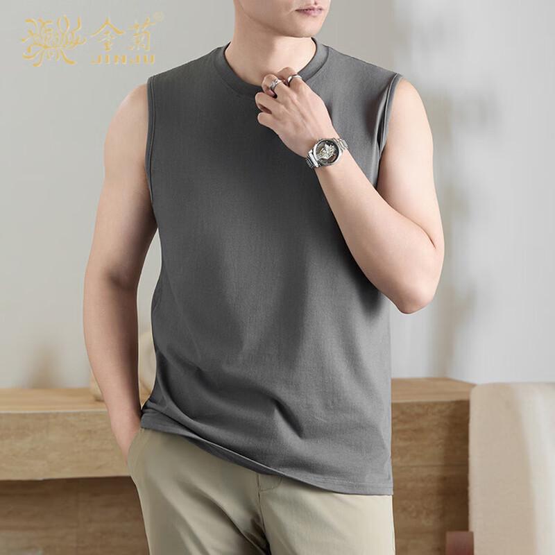Jinjuan Men s Pure Cotton Round Neck Sleeveless T-shirt M