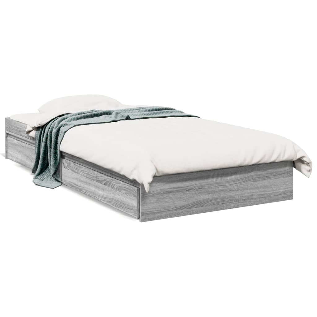 Bed Frame with Drawers Grey Sonoma 90x200 cm Engineered Wood