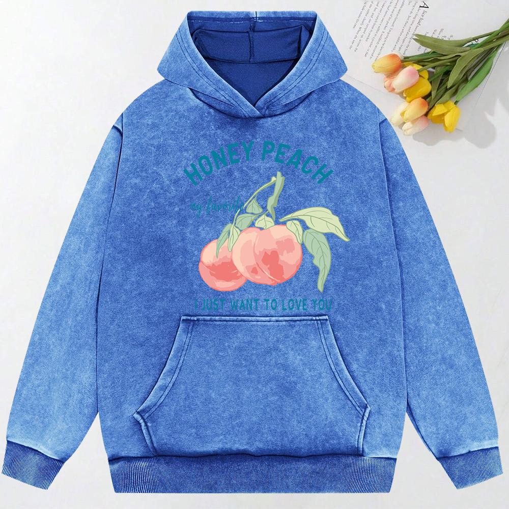 Honey Peach I Just Want To Love You Illustration  Print Snow Wash Hoodie Female Streetwear Fashion Hoodie Cotton  Hoody
