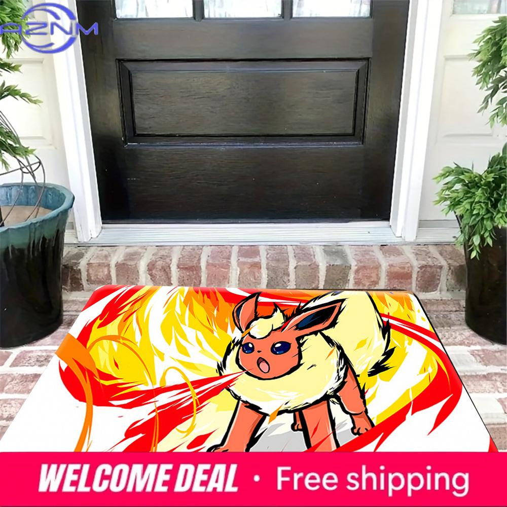 Pokemon Flareon Fire Blast Print Non-slip Doormat, Soft Absorbent Floor Rug for Home Decor