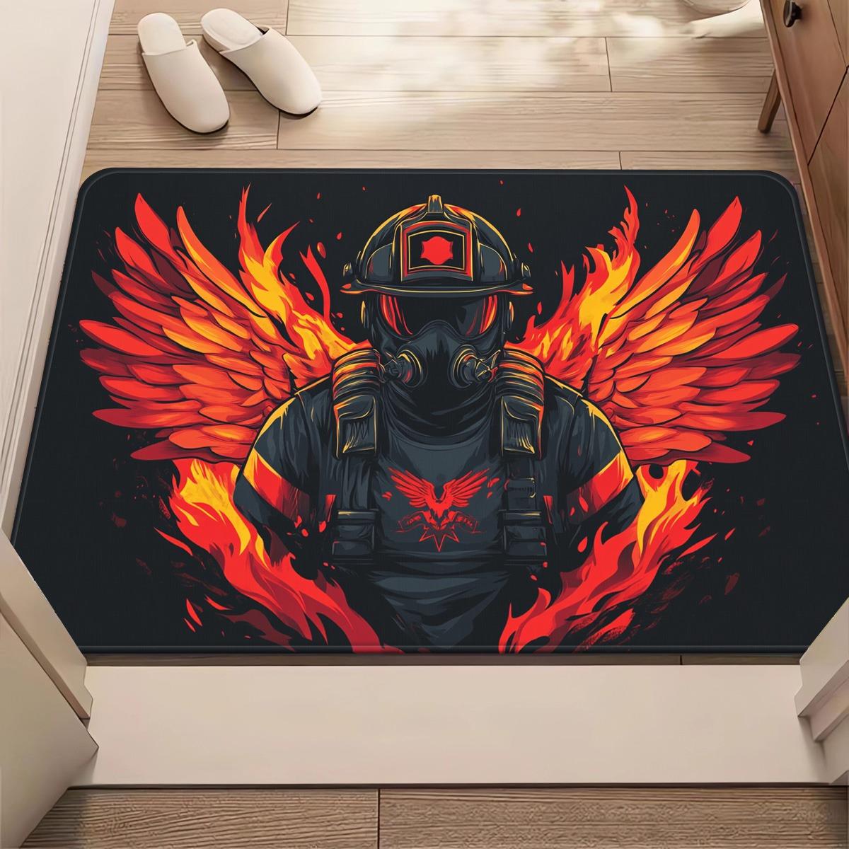 

1pc Firefighter Flame Wings HD Printed Doormat Non-Slip Absorbent Rug for Bathroom Bedroom Outdoor Decor 40x60cm