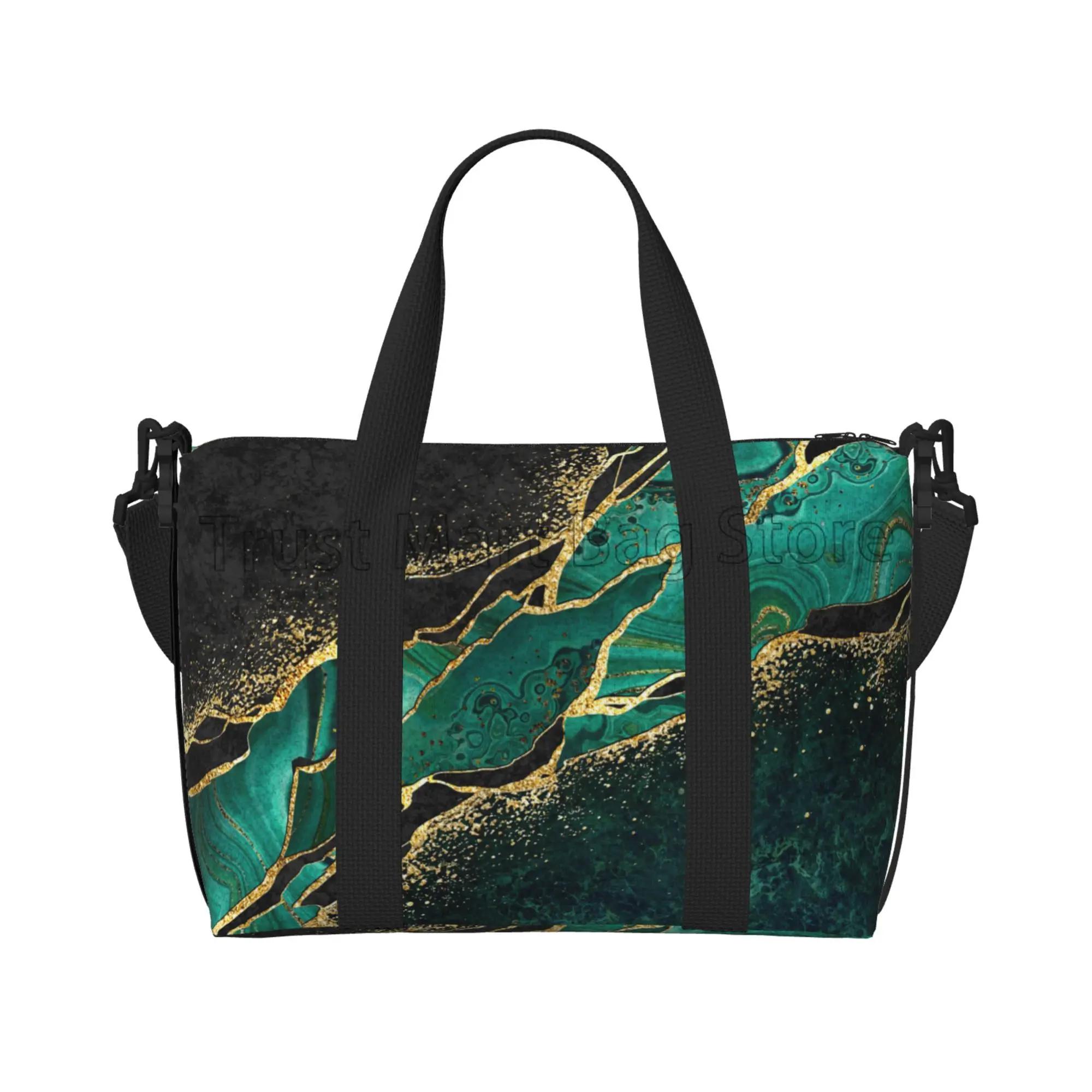 

Green Gold Marble Travel Duffel Bags Workout Casual Luggage Bag Unisex Portable Waterproof Tote Bags Weekender Overnight Handbag