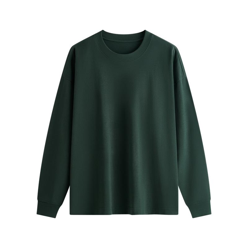 High-End Women's Heavyweight Pure Cotton Long-Sleeve T-Shirt - Solid Color, Loose Fit Casual Top
