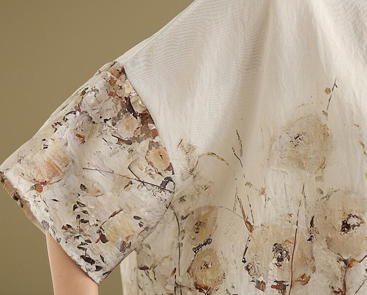 Ethnic Style Summer Blouse Cotton Ethnic Style Shirt Bat Sleeve Loose Large Round Neck T-shirt for Women