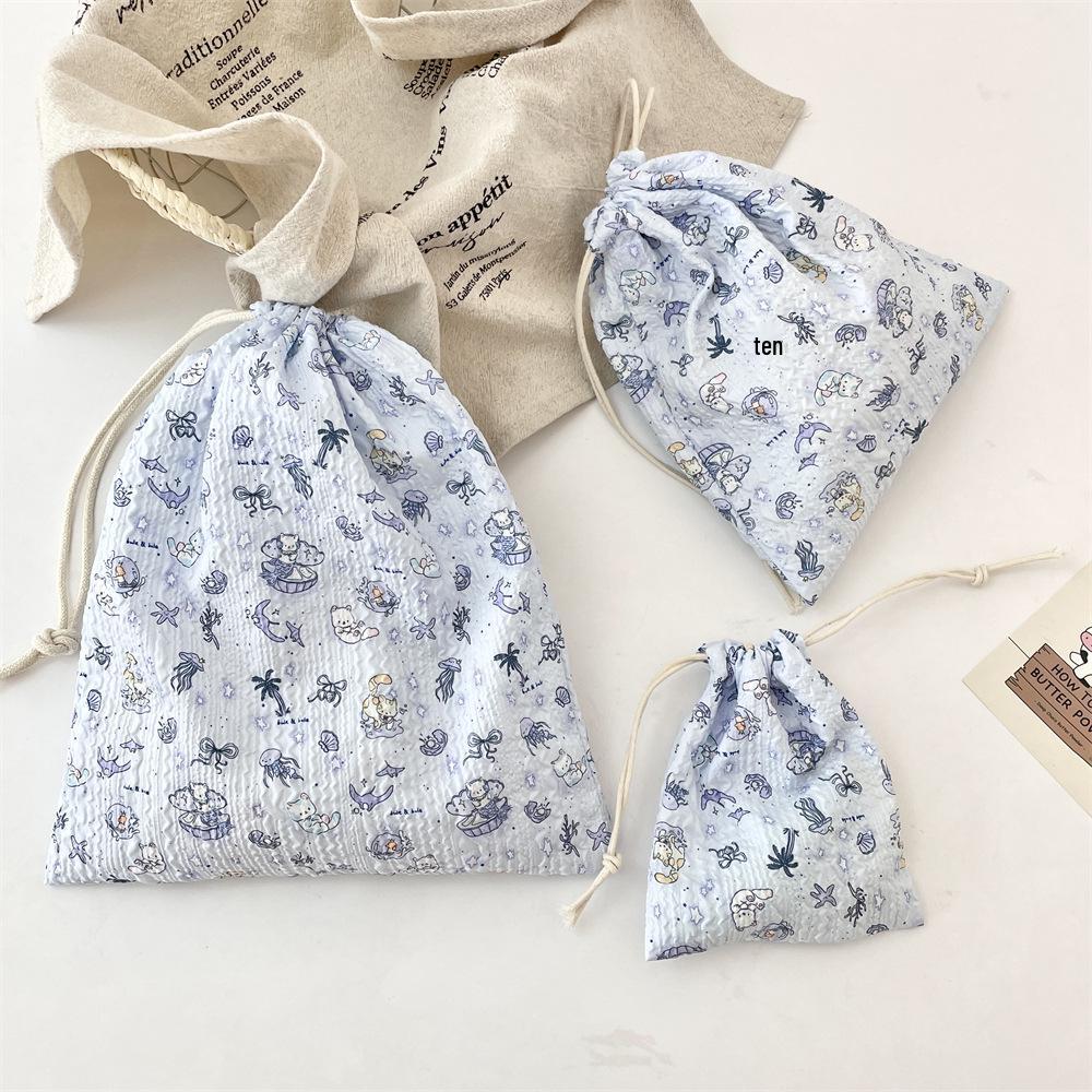 Embossed Cartoon Drawstring Bag - Dustproof Portable Cloth Organizer for Cosmetics