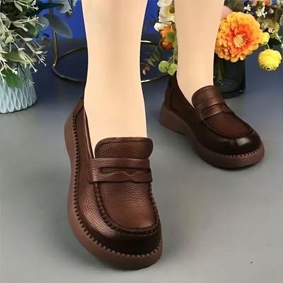 Άνοιξη και Φθινόπωρο νέα casual δερμάτινα παπούτσια επίπεδη σόλα στρογγυλή μύτη μονόπατα παπούτσια μαλακά δερμάτινα παπούτσια άνετη μαλακή σόλα