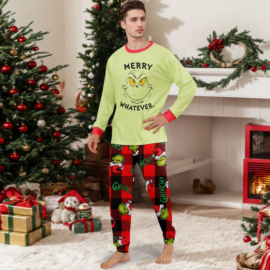 Christmas Print Cute Family Set Pajamas, Home Clothes, Family Set Long Sleeve Top Pants Set