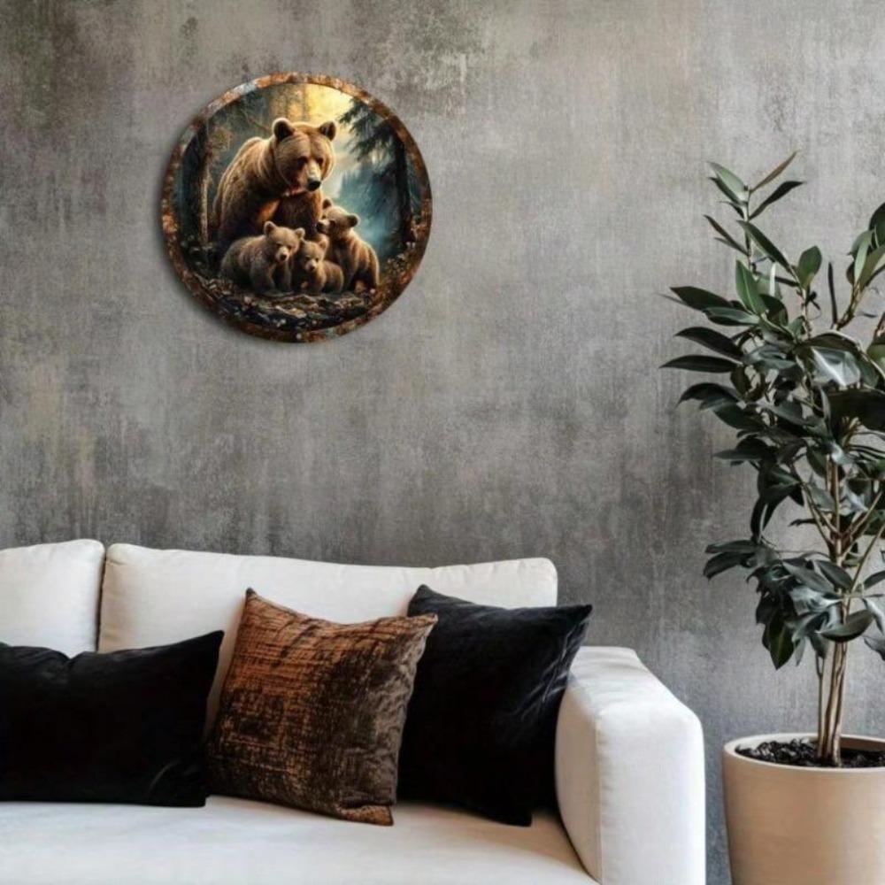 Art Mural en Métal Ours Familial Décor Rustique de la Nature Sauvage pour Intérieur Extérieur