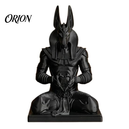 Square Base Figurine Anubis Figurine, 3D Printed Egyptian God Statue Meditating with Heart High Detail Model Hands, Mythical Desk Decor for чёрный
