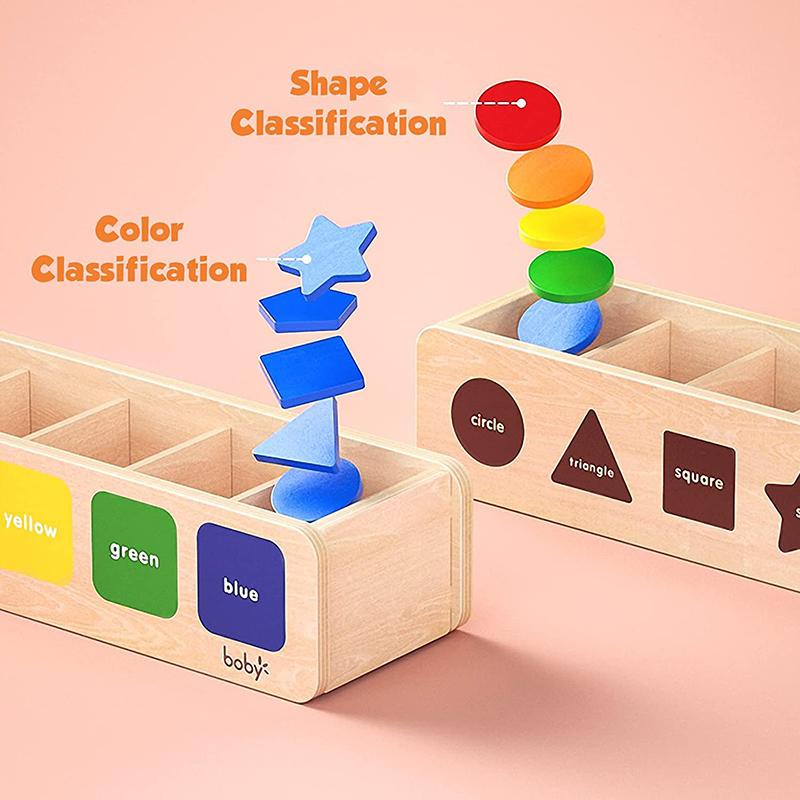 Montessori Wooden Toys for Kids Sensory Sorting Exercise Box Color & Shape Early Educational Block Puzzles Toddler Learning Toys