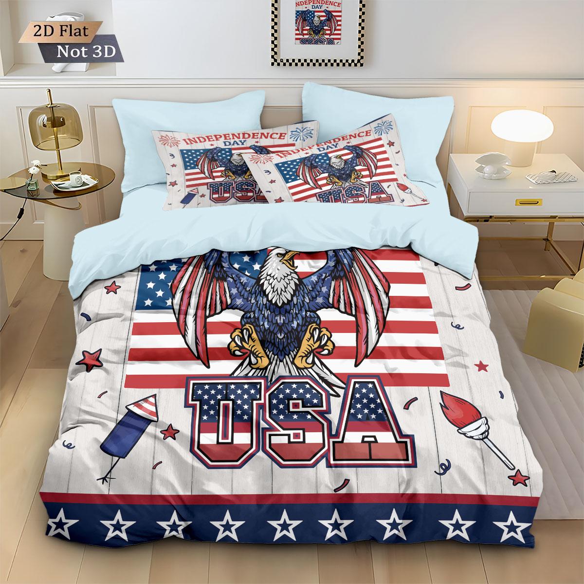 

3pcs National Flag Fierce Eagle Print Coreless Down Duvet Cover Set, Comfortable Bedroom Bedding Decoration, Machine Washable 135x200cm-EU-Single&set