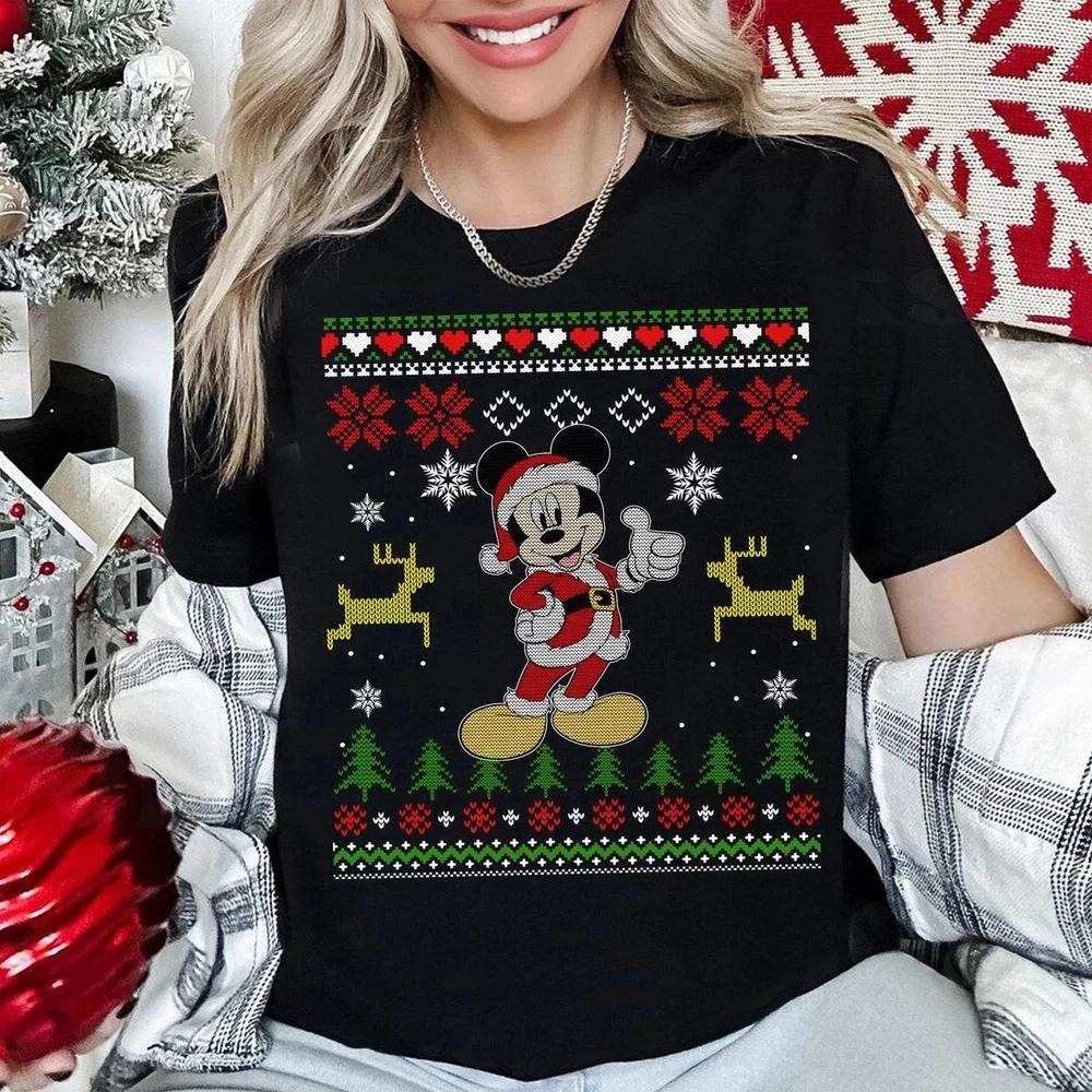 Cute Mickey Mouse Santa Claus Ugly Christmas Winter Holiday Tshirt S