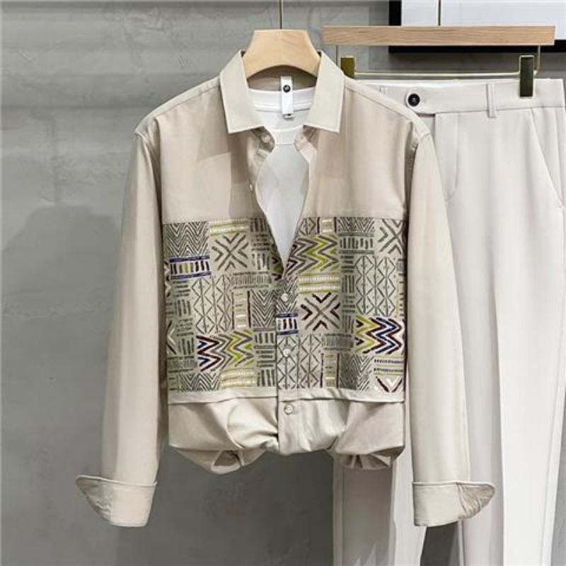 New Spring and Autumn Leisure Loose Fit Japanese Literature Printing Trend Fashion Oversize Versatile Men's Shirt Coat