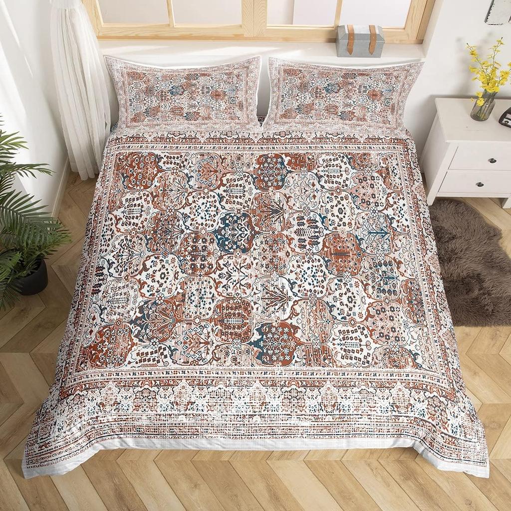 Vintage Blumen Abzeichen Bettbezug Queen King Size Mandala Bettwäsche Set Bohemian Paisley Tagesdecke Leichte Weiche 3-teiliges Set