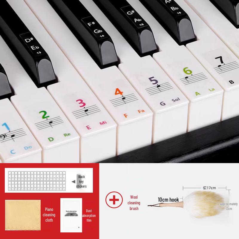 Colorful Piano Keyboard Stickers for 88, 61, and 54 Keys - Note Stickers with Numbers and Staff for Electronic Keyboards