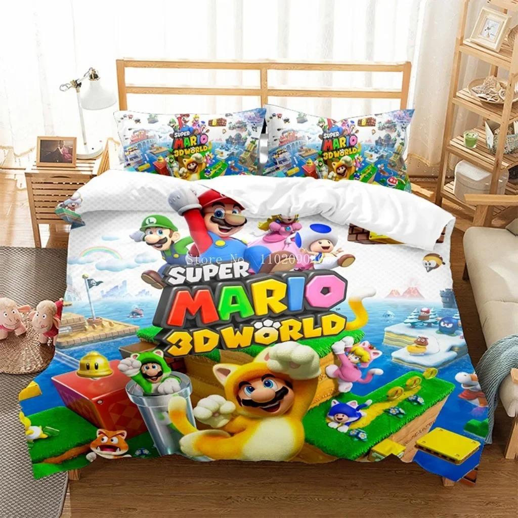 

Cartoon cute print duvet cover with pillowcase, home bedding set, mario anime print, bedroom decoration, kids duvet cover gift AU Single 140x210cm