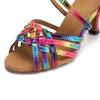 Summer Latin Dance Shoes Women'S Salsa Tango Ballroom Party Girls High Heels Colorful Bronze Satin Women'S Sandals