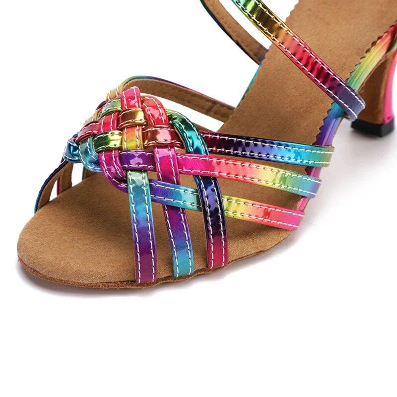 Summer Latin Dance Shoes Women'S Salsa Tango Ballroom Party Girls High Heels Colorful Bronze Satin Women'S Sandals