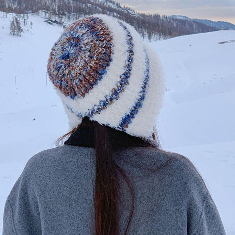 Soft Plush Pullover Hats Korean Style Knitted Warm Hat Fashion Fluffy Beanie Hat  Outdoor