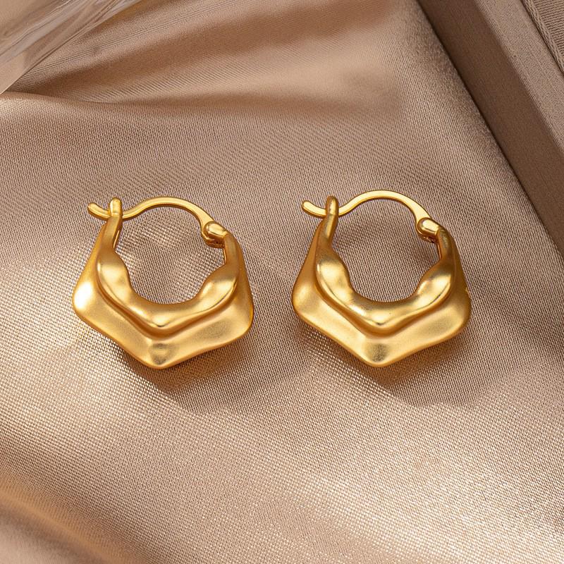 Korean Irregular Pleated Copper Earrings - Round, Light Luxury Design