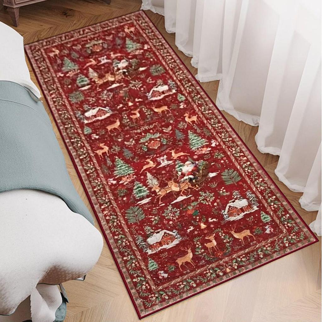 Christmas Rug 200x60cm Non-Slip Washable Soft Floor Mat Christmas Tree Santa Claus Pattern Home Decor Indoor Living Room Carpet