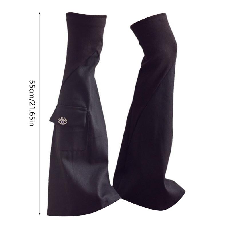 Punk Ribbed Cuffs Denims Leg Warmers with Rhinestones Pocket Harajuku Leg Cover Flared Over Knee Stockings Streetwear