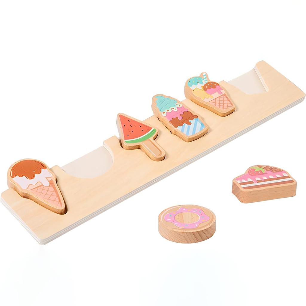 Wooden Montessori Style Ice Cream Playthings Toddlers Pretend Playing Simulation Food Games Kitchen Accessories Playthings ideal for 3 4 5 Year Old
