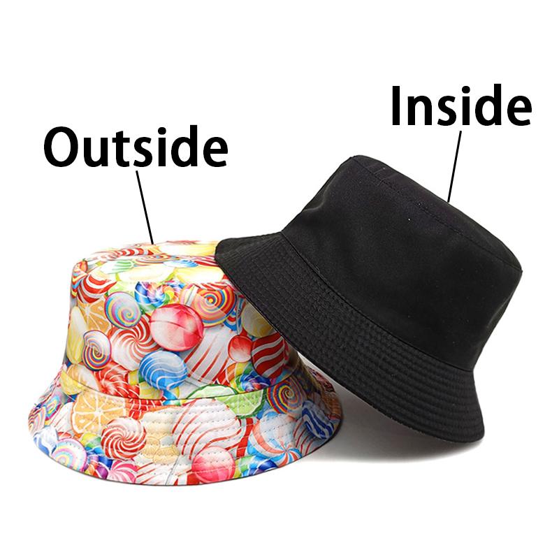Bocca Candy Printing Bucket Hat Cartoon Colorful Pattern FisherUnisex Hats Reversible Panama Cap Unisex Adult Outdoor Sun Sunshade 56-58cm