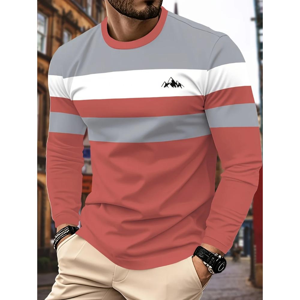 Haut Rayé Polyvalent pour Homme Décontracté Manches Longues Respirant Confortable Simple Pulls Manches Longues Homme