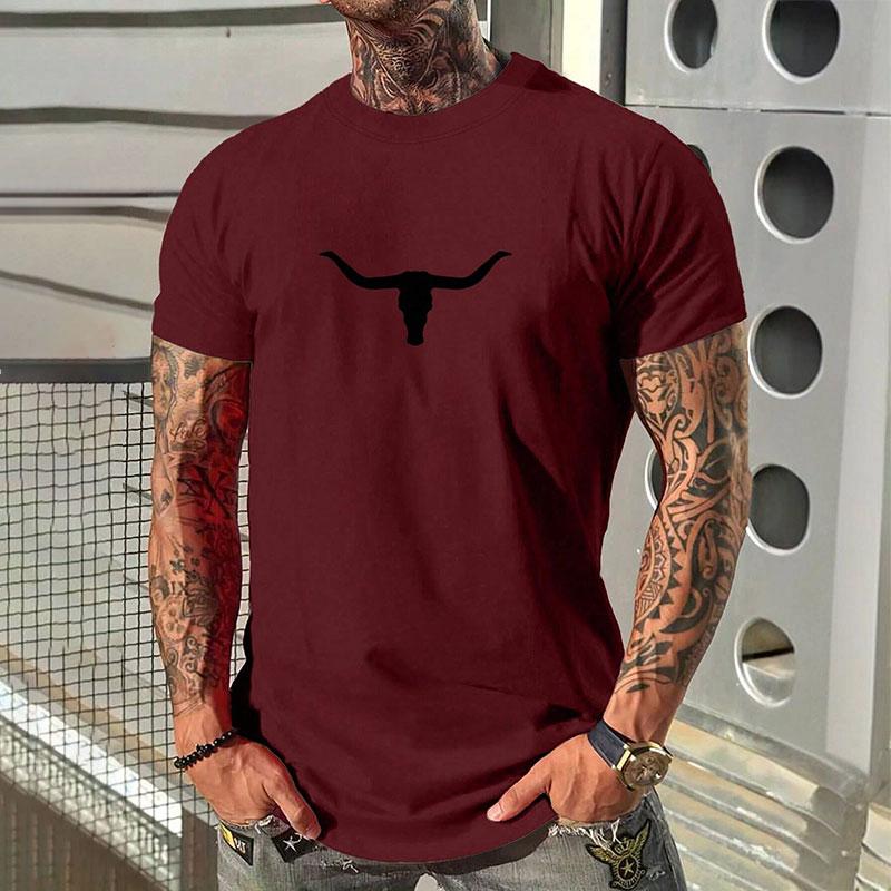 Fashion Cow Head Print Short-sleeved T-shirt New Men's Round Neck Fitness Sports Short-sleeved Tops Summer Simple Men's Clothing