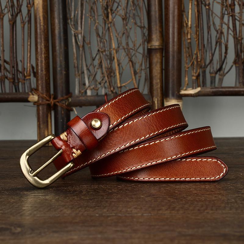 

2,4 см широкий модный тренд декоративный тонкий ремень женский медная пряжка чистая коровья кожа универсальный джинсовый ремень 115cm