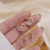 Gold Plated Moon & Star CZ Drop Earrings, Dainty Celestial Crystal Chain Earrings for Women