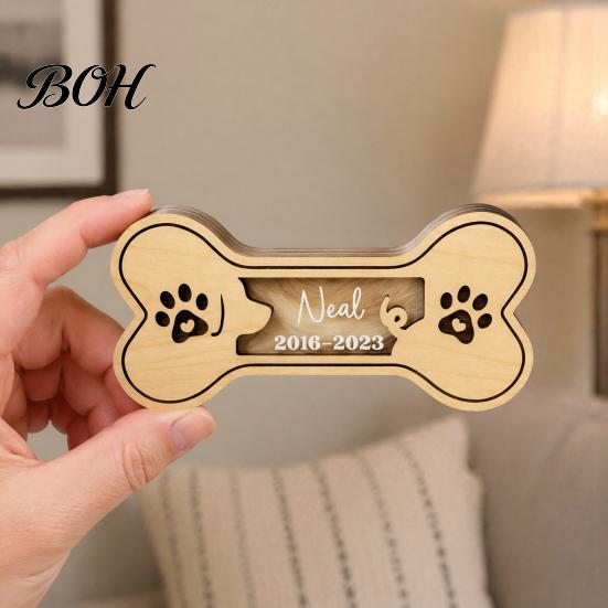 Holz Haustier Gedenkbehälter Hund Haare Andenkenbox, Knochenförmige Dekorative Aufbewahrung für Zuhause Büro Beileidsgeschenk Verlust von Haustieren Box