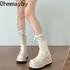 Winter Platform Wedges Heel Women Knee High Boots Fashion Back Zippers Shoes Cosy Soft Leather Long Booties
