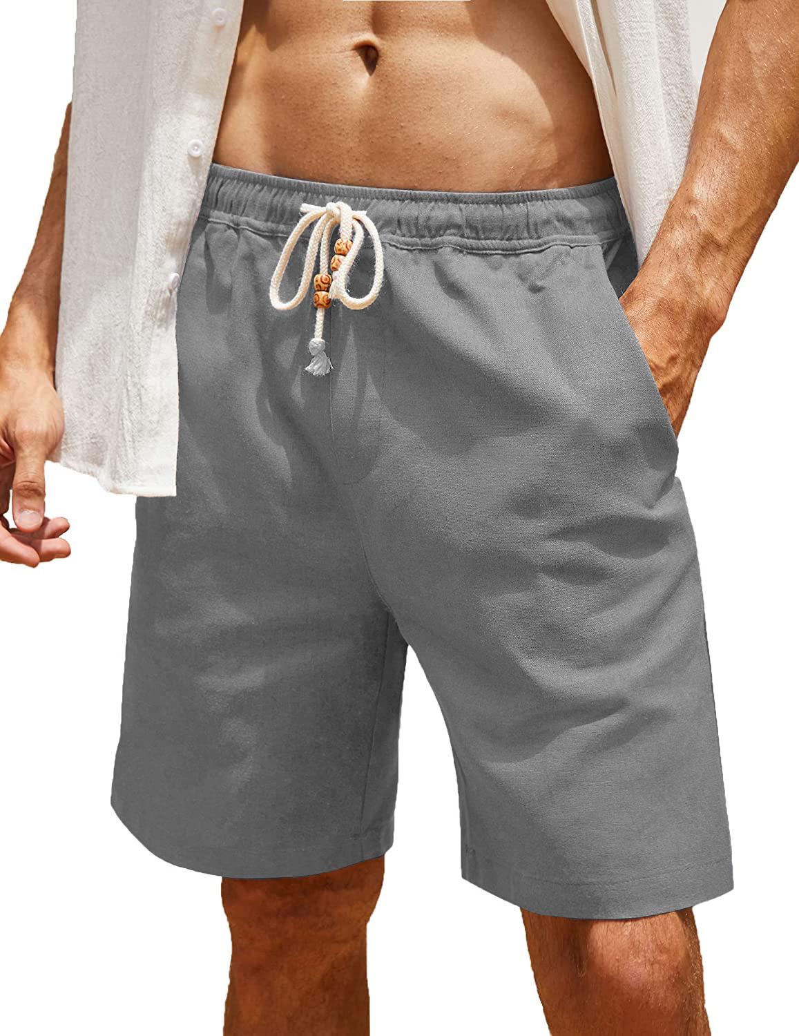2026 Men’s Cotton Linen Lace-up Casual Shorts with Pockets - Plus Size Available 2XL серый