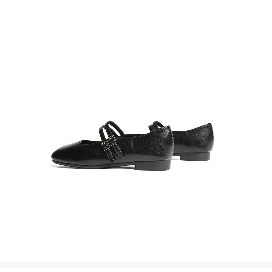 Red Dragonfly Mary Jane Shoes Women's French Square Toe Commuter Flats Leather Shoes