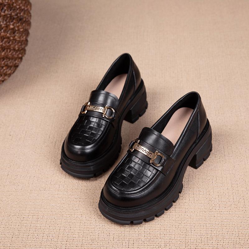 

Женские лоферы из коровьей кожи первого слоя, для работы, осенние новинки, в британском стиле, повседневные, на платформе, туфли-маффины, маленькие кожаные туфли, одинарные туфли, женские 35