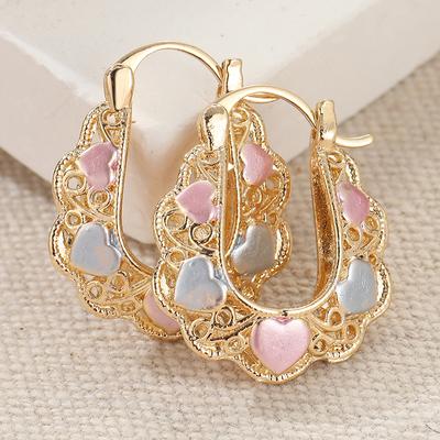 Delicate  Gold Color Metal Hollow Geometry Carving Multicolour Heart Hoop Earrings for Women Jewelry