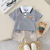 Comfortable Baby Boy Striped Top Solid Color Shorts Two-piece Set Casual Soft Clothing Sets Infant Boys