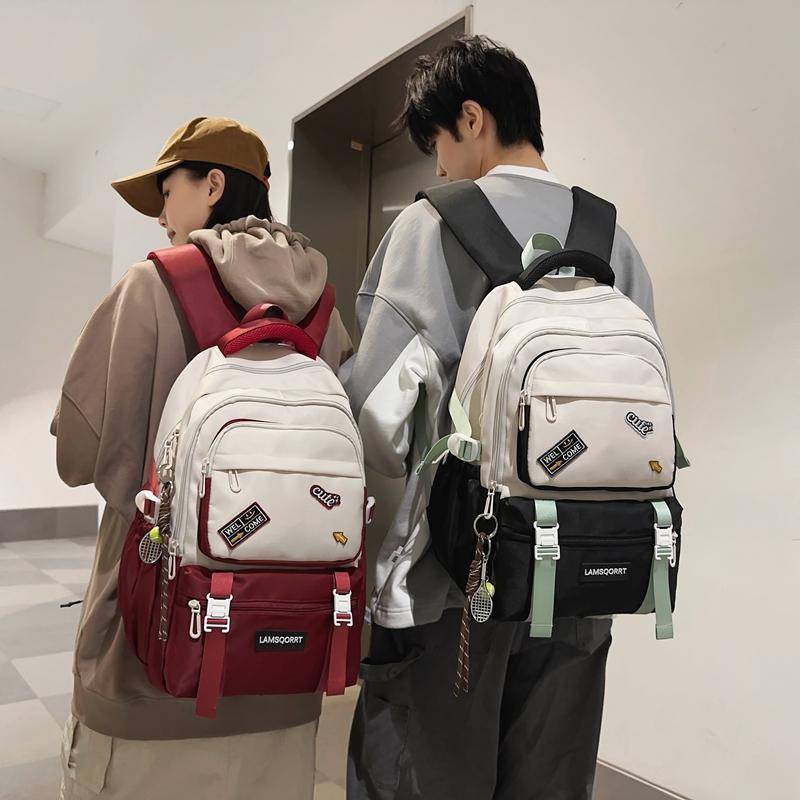 Color Block Schoolbag Middle School Student Backpack Men Women Large Capacity Backpack