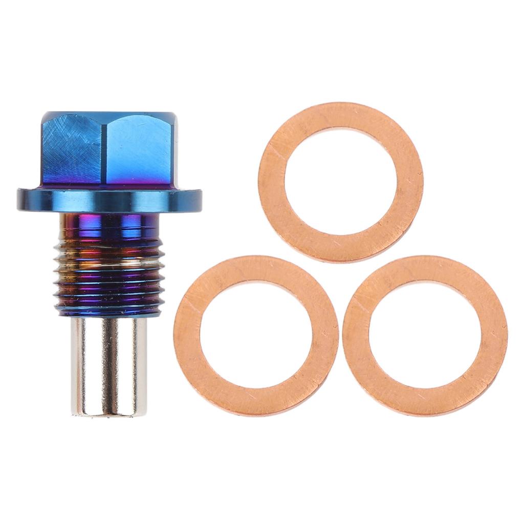 Magnetisk oljeavtappningsplugg M12x1,25 Ti-legering Sumppluggsbult med 3 packningar Läckagesäker Ersättning Biltillbehör
