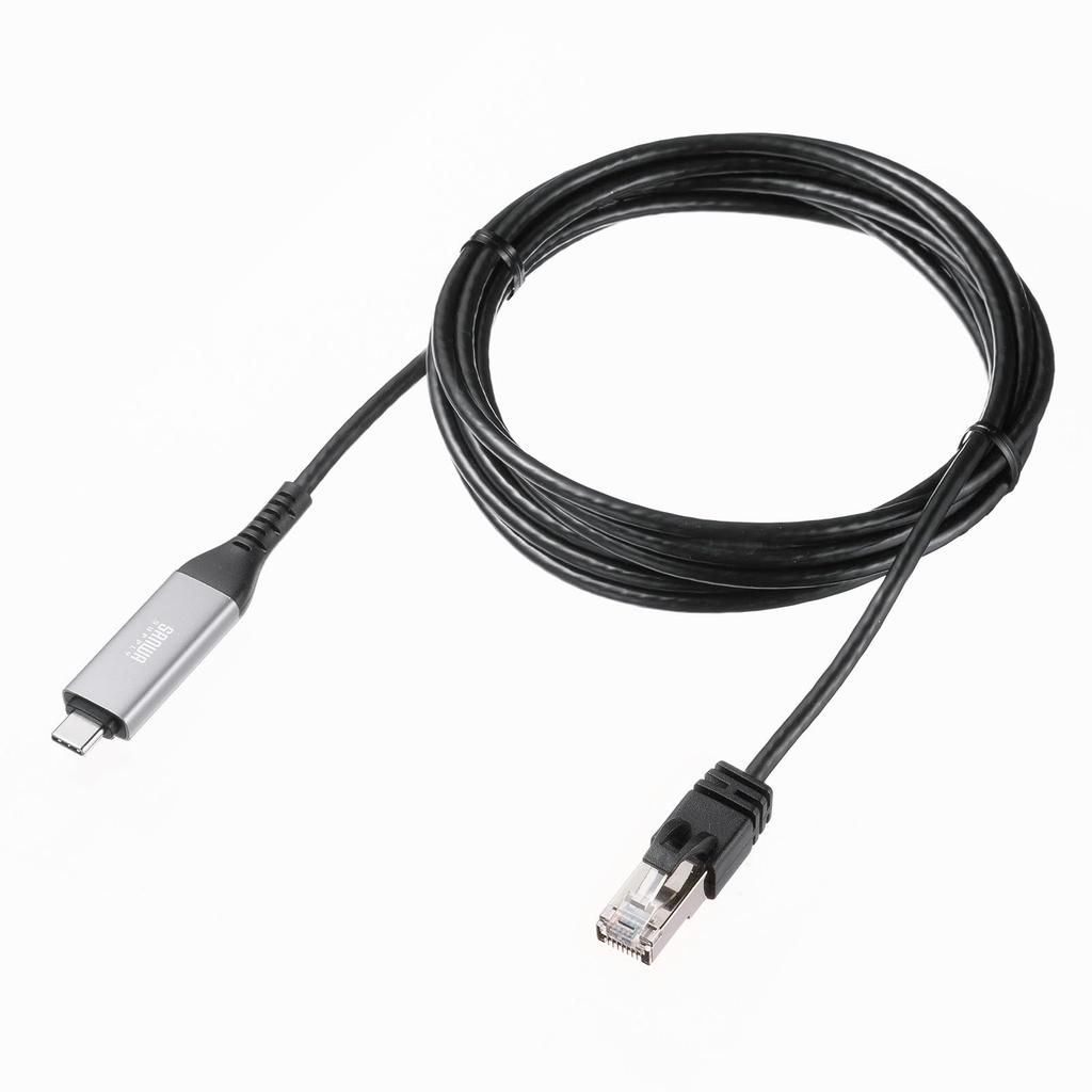 Sanwa Supply USB to LAN Conversion Cable Cat6 1Gbps Data Communication MAC Address Passthrough Compatible No Driver Required Type-C (3m) High-Speed