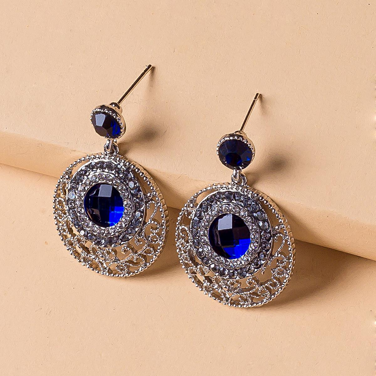 European & American Fashion Rhinestone Crystal Gemstone Stud Earrings Alloy