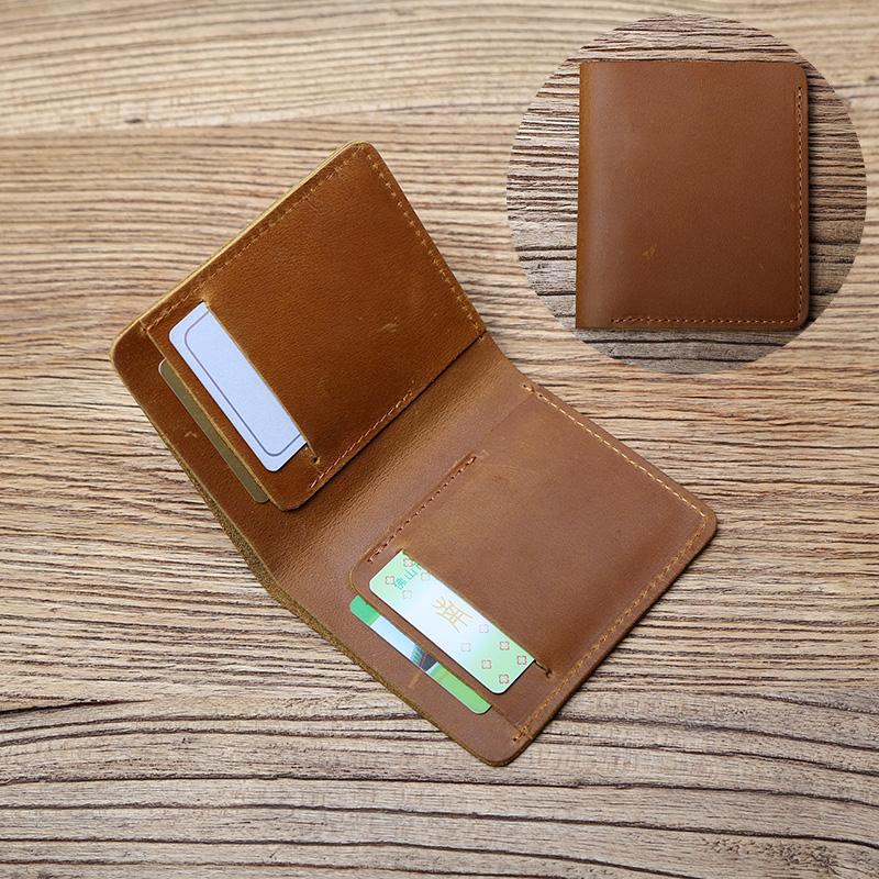 NZPJ Retro Leather Men's Wallet Crazy Horse Leather Women's Coin Purse Thin Money Bag Top Layer Leather Bank Card Holder