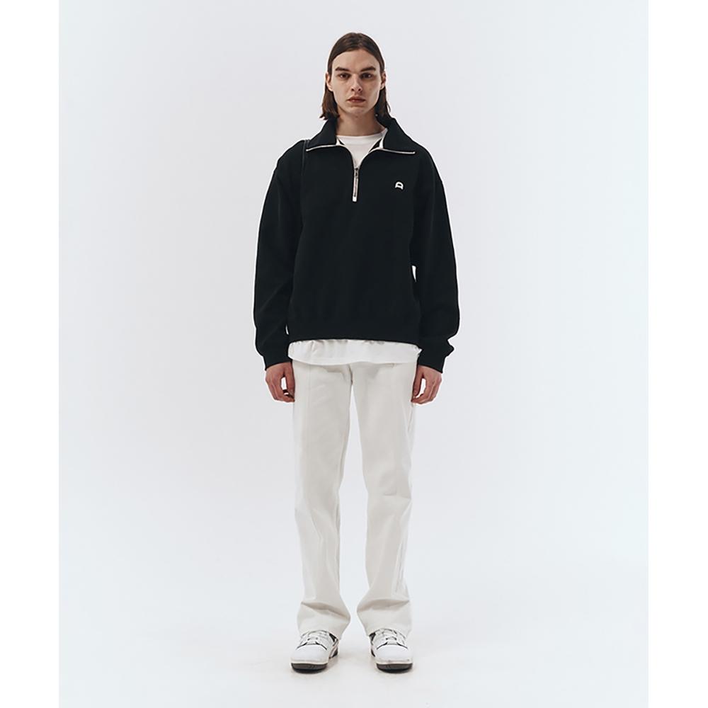 

DUNST UNISEX LEATHER LOGO HALF ZIPUP SWEATSHIRT BLACKMUDTS3A107BK
