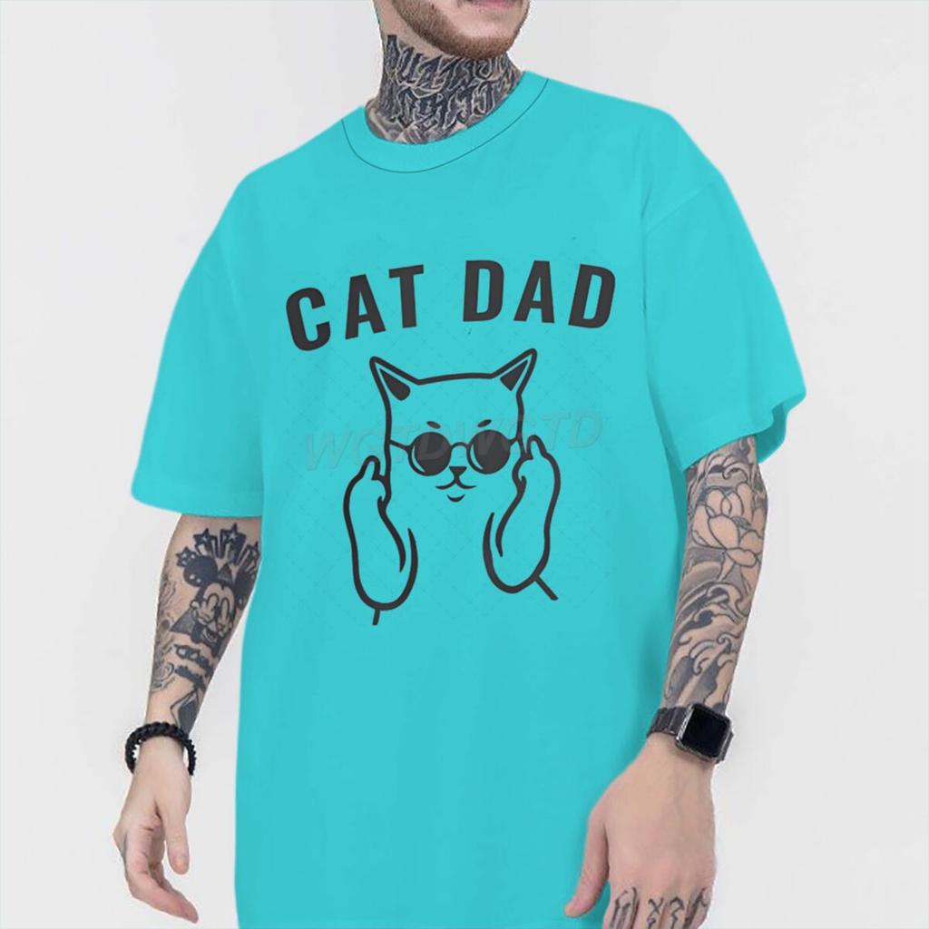 Fun Cat Dad Print T Shirt Men 100 Cotton Short Sleeve Tshirts Humor Fashion Animal Kitten Streetwear Crewneck Ropa Hombre