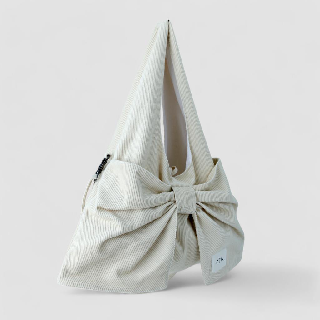 Atil Studio Corduroy Dewey Ribbon Hobo Shoulder And Crossbody Bag _ [Ivory]