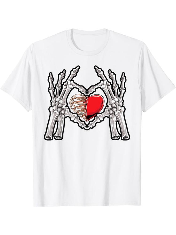 Gothic RoUnisextic Skull Palm Print TShirt Women Crew Neck Short Sleeve TShirt Holiday Theme Party Casual Wear Fun Macabre Love Top