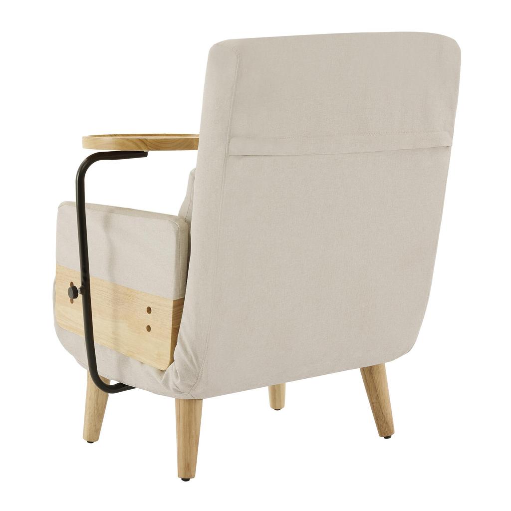 Fotel rozkładany Flieks, 3 w 1 fotel rozkładany z funkcją łóżka, Regulowane oparcie, Drewniana taca, Poduszka, Beżowy